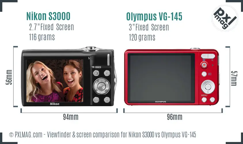 Nikon S3000 vs Olympus VG-145 Screen and Viewfinder comparison