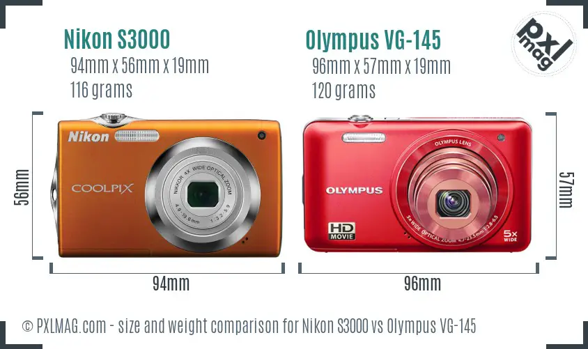 Nikon S3000 vs Olympus VG-145 size comparison