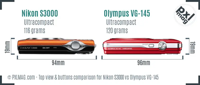 Nikon S3000 vs Olympus VG-145 top view buttons comparison