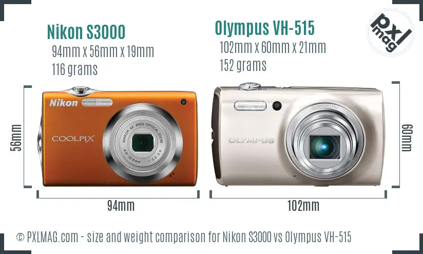 Nikon S3000 vs Olympus VH-515 size comparison