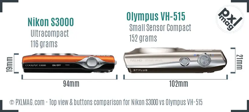 Nikon S3000 vs Olympus VH-515 top view buttons comparison