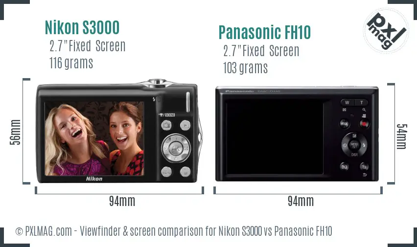 Nikon S3000 vs Panasonic FH10 Screen and Viewfinder comparison