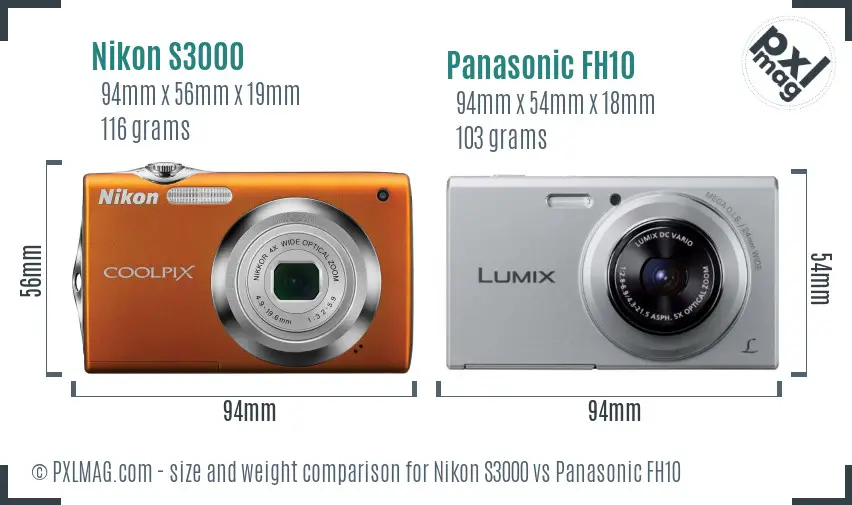 Nikon S3000 vs Panasonic FH10 size comparison