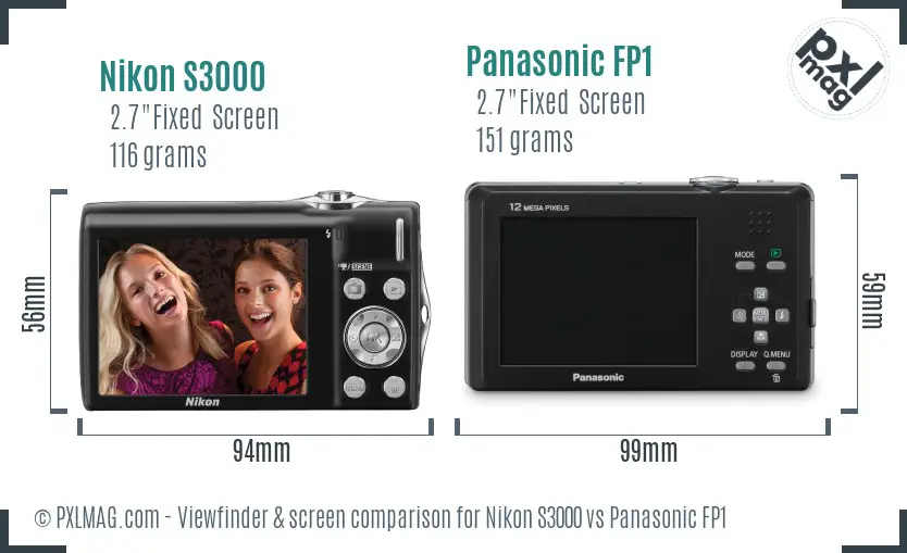 Nikon S3000 vs Panasonic FP1 Screen and Viewfinder comparison