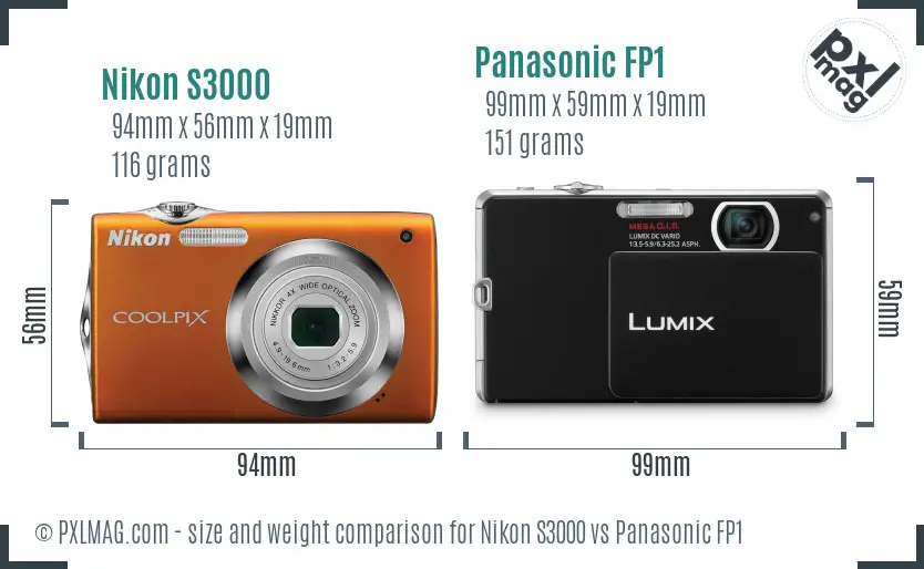 Nikon S3000 vs Panasonic FP1 size comparison