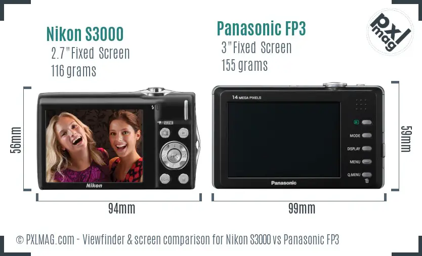 Nikon S3000 vs Panasonic FP3 Screen and Viewfinder comparison