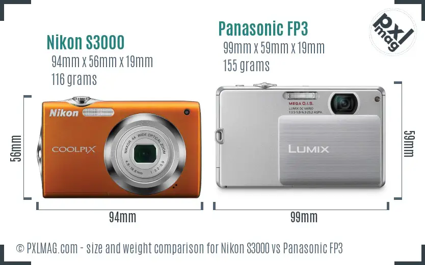 Nikon S3000 vs Panasonic FP3 size comparison