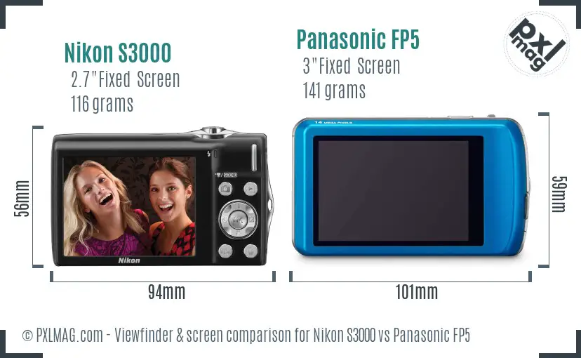 Nikon S3000 vs Panasonic FP5 Screen and Viewfinder comparison