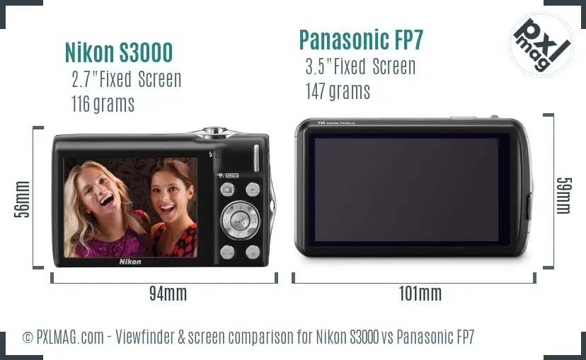 Nikon S3000 vs Panasonic FP7 Screen and Viewfinder comparison