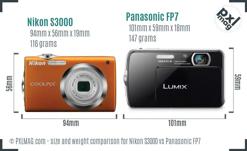 Nikon S3000 vs Panasonic FP7 size comparison
