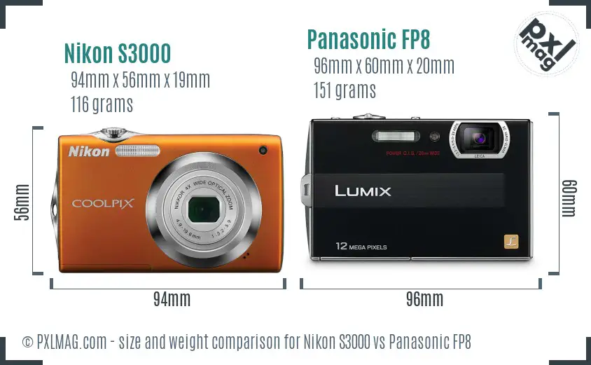 Nikon S3000 vs Panasonic FP8 size comparison