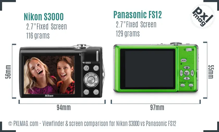 Nikon S3000 vs Panasonic FS12 Screen and Viewfinder comparison