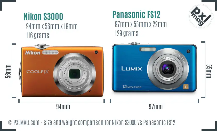 Nikon S3000 vs Panasonic FS12 size comparison