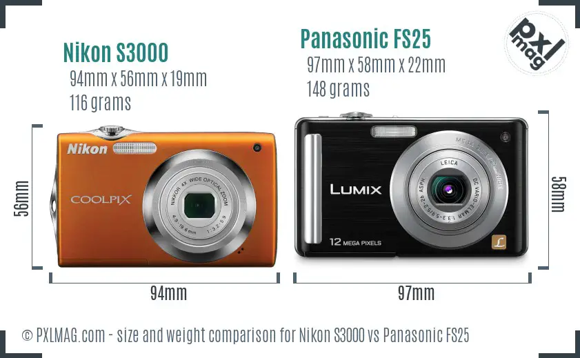 Nikon S3000 vs Panasonic FS25 size comparison