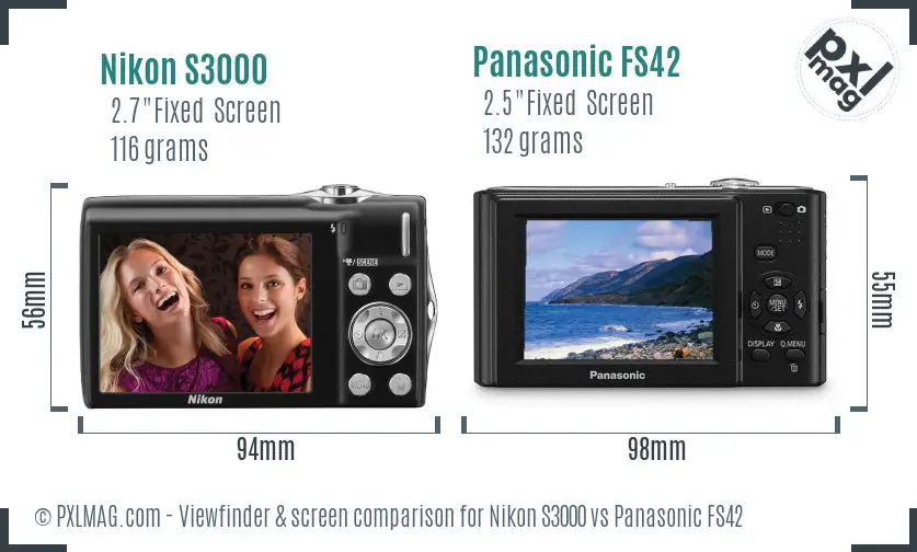 Nikon S3000 vs Panasonic FS42 Screen and Viewfinder comparison