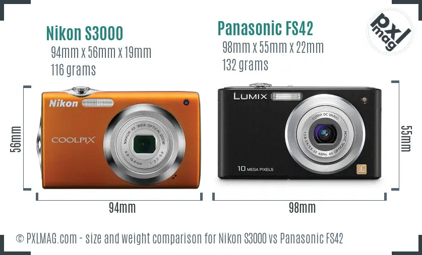 Nikon S3000 vs Panasonic FS42 size comparison