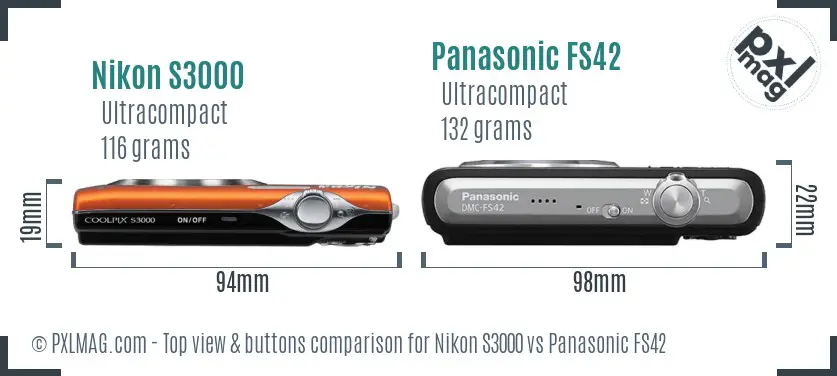 Nikon S3000 vs Panasonic FS42 top view buttons comparison