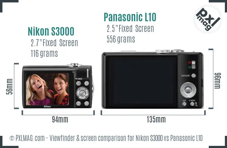 Nikon S3000 vs Panasonic L10 Screen and Viewfinder comparison