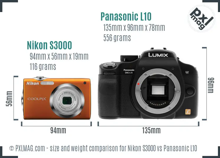 Nikon S3000 vs Panasonic L10 size comparison