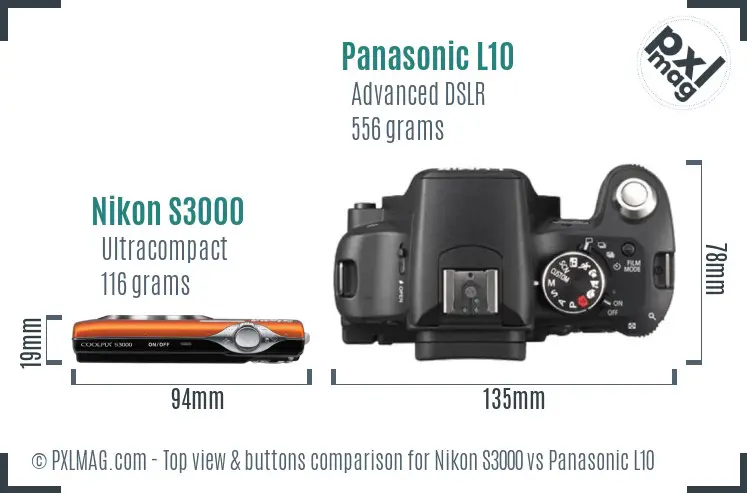 Nikon S3000 vs Panasonic L10 top view buttons comparison