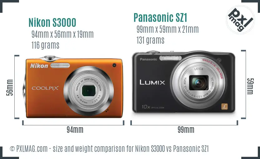Nikon S3000 vs Panasonic SZ1 size comparison