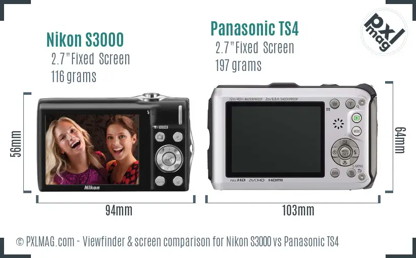 Nikon S3000 vs Panasonic TS4 Screen and Viewfinder comparison
