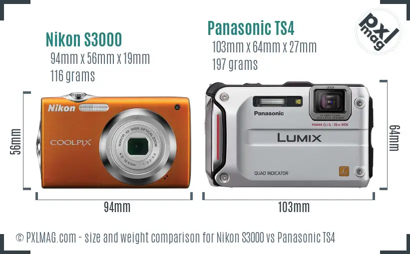 Nikon S3000 vs Panasonic TS4 size comparison