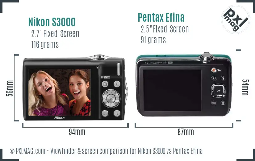 Nikon S3000 vs Pentax Efina Screen and Viewfinder comparison