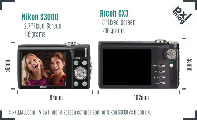 Nikon S3000 vs Ricoh CX3 Screen and Viewfinder comparison