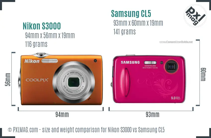 Nikon S3000 vs Samsung CL5 size comparison Nikon S3000 vs Samsung CL5 size comparison