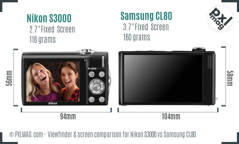 Nikon S3000 vs Samsung CL80 Screen and Viewfinder comparison