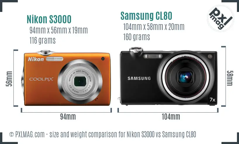 Nikon S3000 vs Samsung CL80 size comparison