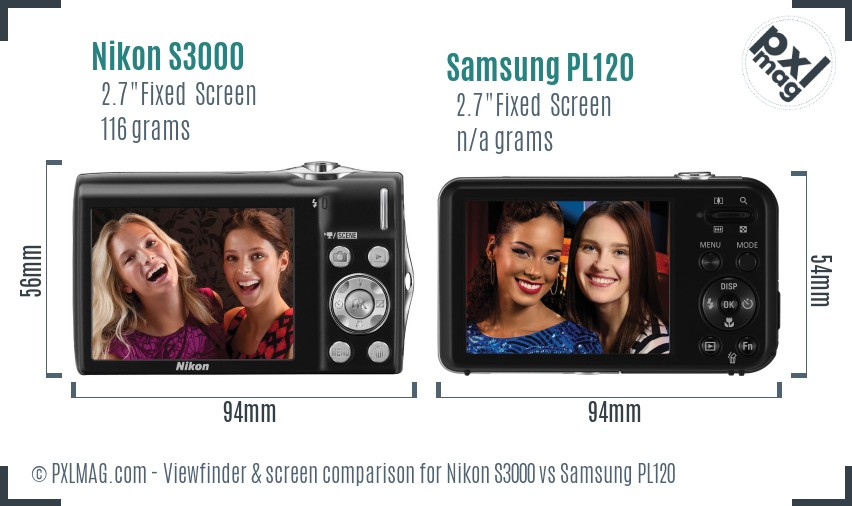 Nikon S3000 vs Samsung PL120 Screen and Viewfinder comparison