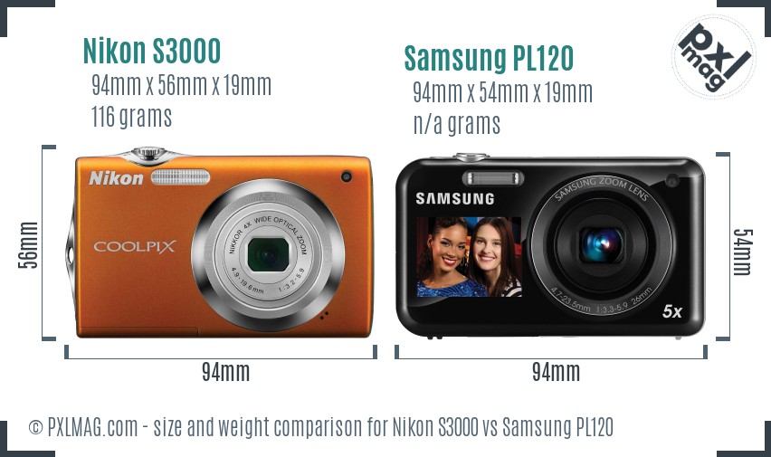 Nikon S3000 vs Samsung PL120 size comparison