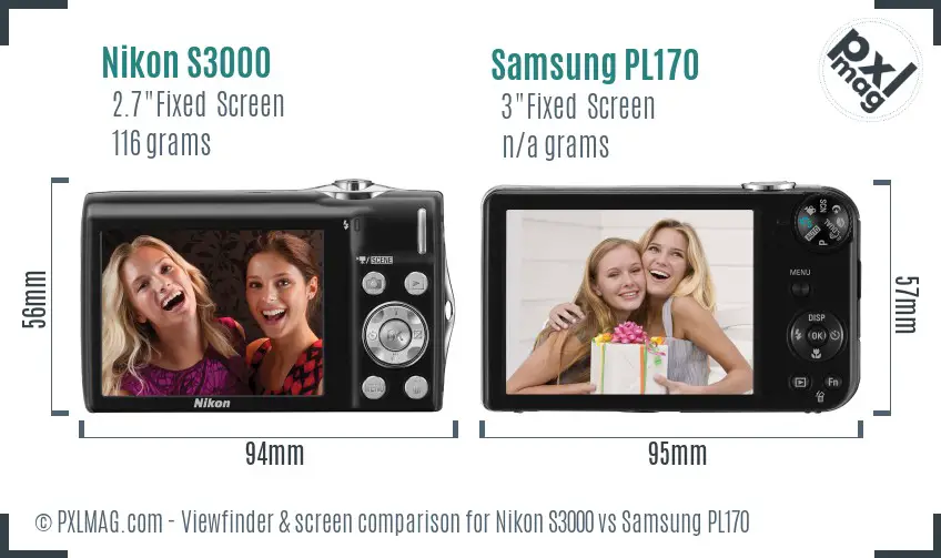 Nikon S3000 vs Samsung PL170 Screen and Viewfinder comparison