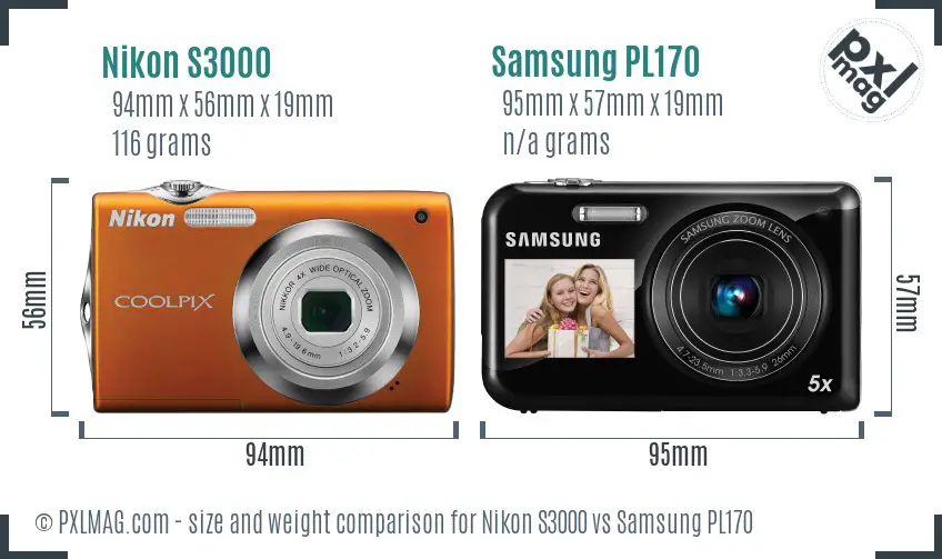 Nikon S3000 vs Samsung PL170 size comparison