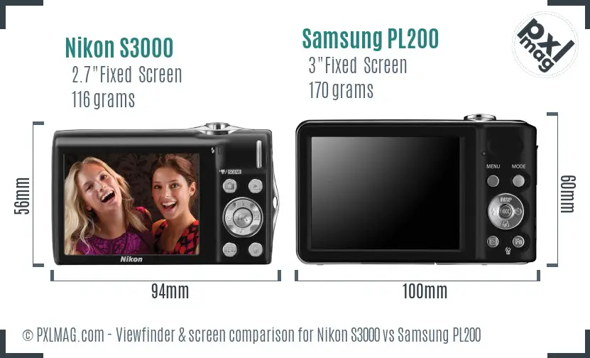 Nikon S3000 vs Samsung PL200 Screen and Viewfinder comparison