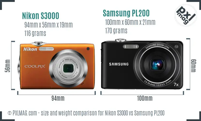 Nikon S3000 vs Samsung PL200 size comparison