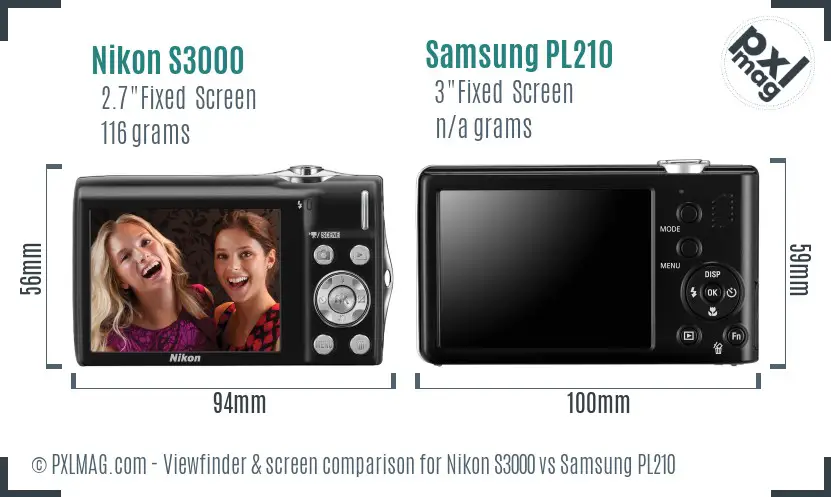 Nikon S3000 vs Samsung PL210 Screen and Viewfinder comparison