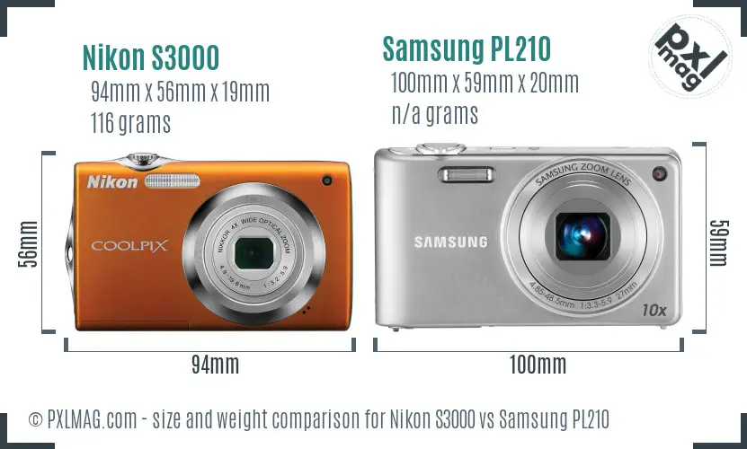 Nikon S3000 vs Samsung PL210 size comparison