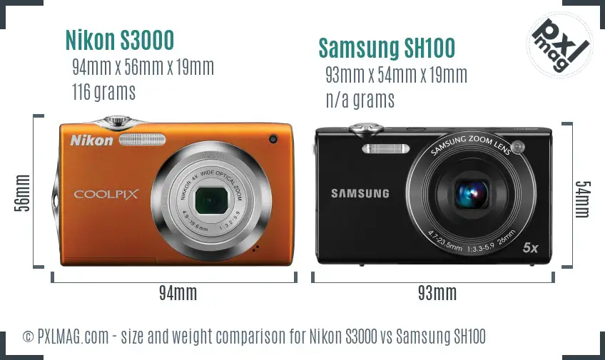 Nikon S3000 vs Samsung SH100 size comparison