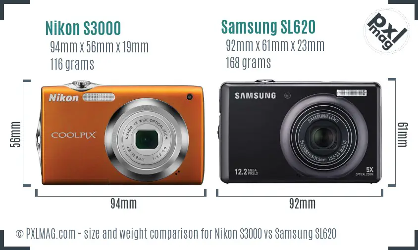 Nikon S3000 vs Samsung SL620 size comparison