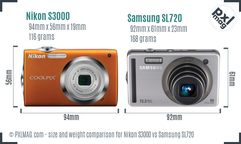 Nikon S3000 vs Samsung SL720 size comparison Nikon S3000 vs Samsung SL720 size comparison