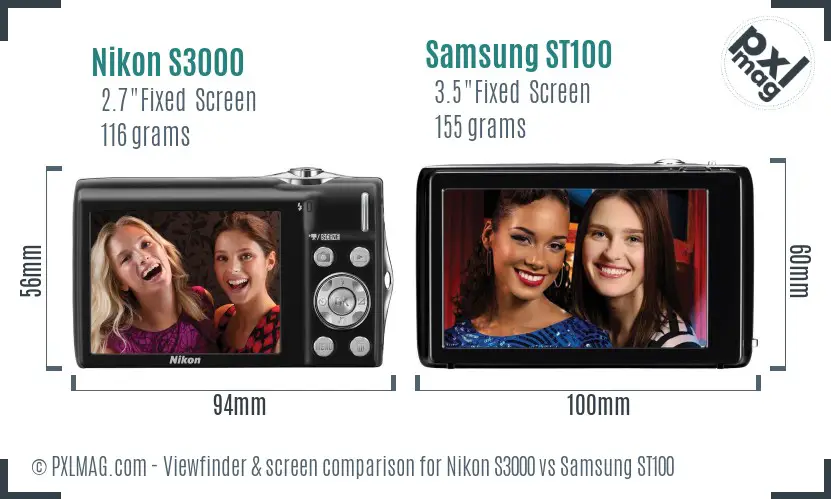 Nikon S3000 vs Samsung ST100 Screen and Viewfinder comparison Nikon S3000 vs Samsung ST100 Screen and Viewfinder comparison