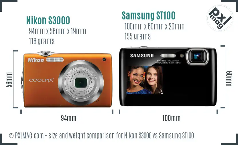 Nikon S3000 vs Samsung ST100 size comparison Nikon S3000 vs Samsung ST100 size comparison