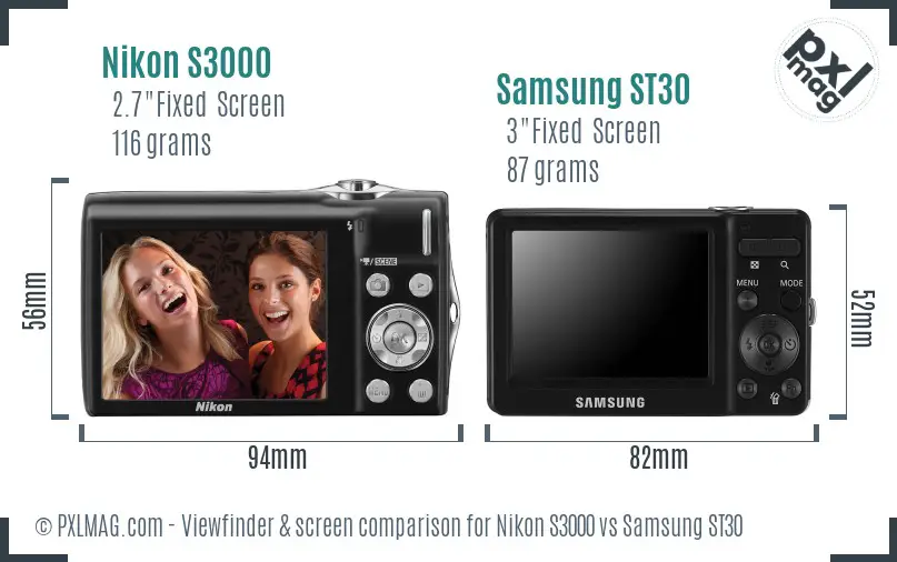 Nikon S3000 vs Samsung ST30 Screen and Viewfinder comparison
