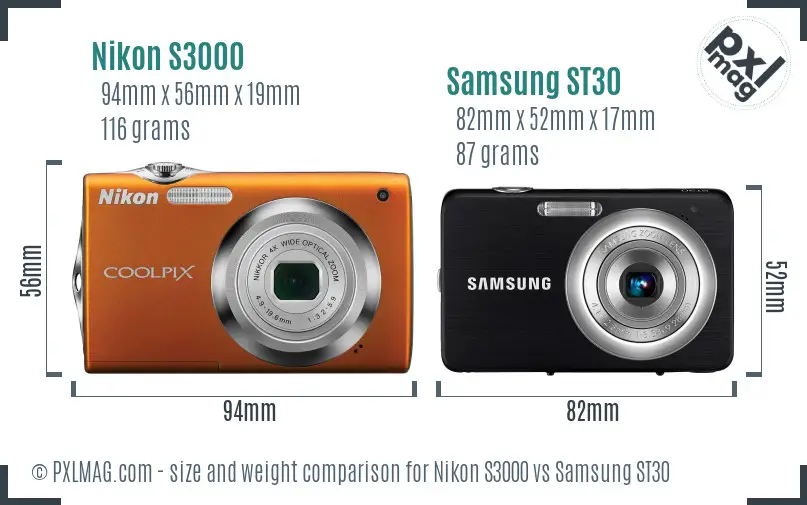 Nikon S3000 vs Samsung ST30 size comparison