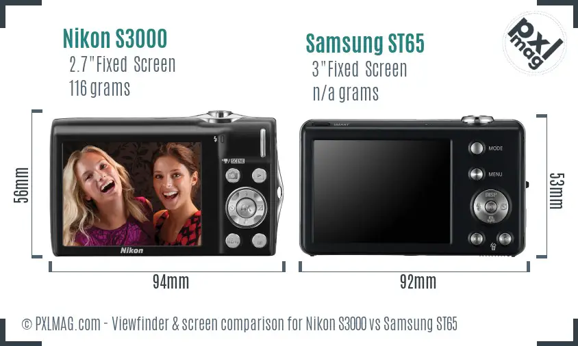 Nikon S3000 vs Samsung ST65 Screen and Viewfinder comparison