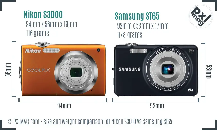 Nikon S3000 vs Samsung ST65 size comparison