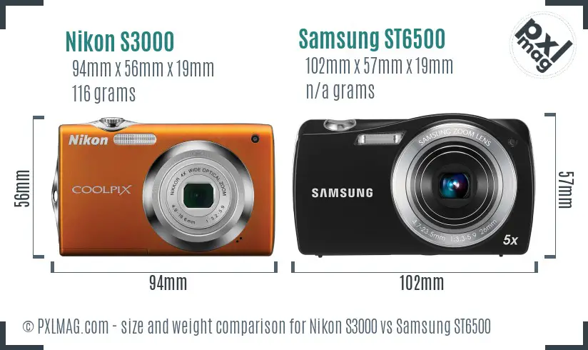 Nikon S3000 vs Samsung ST6500 size comparison